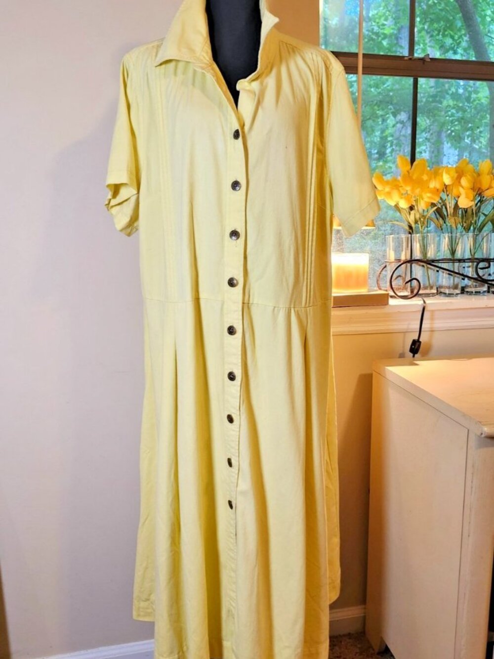 Mainstreet Blues Denim Maxi Dress 26W Butter Yellow 80s Classic Cottagecore RARE